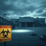Flick International Exterior view of a high-security infectious disease research facility with barbed wire and surveillance cameras