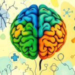 Flick International Illustration of a split brain highlighting left-handedness vs right-handedness with neurological symbols