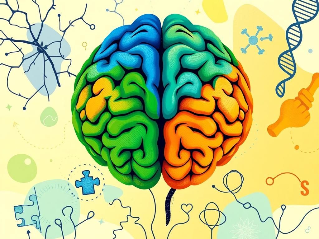 Flick International Illustration of a split brain highlighting left-handedness vs right-handedness with neurological symbols