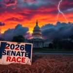 Flick International A dramatic sunset over the Georgia state capitol building with a campaign sign in the foreground