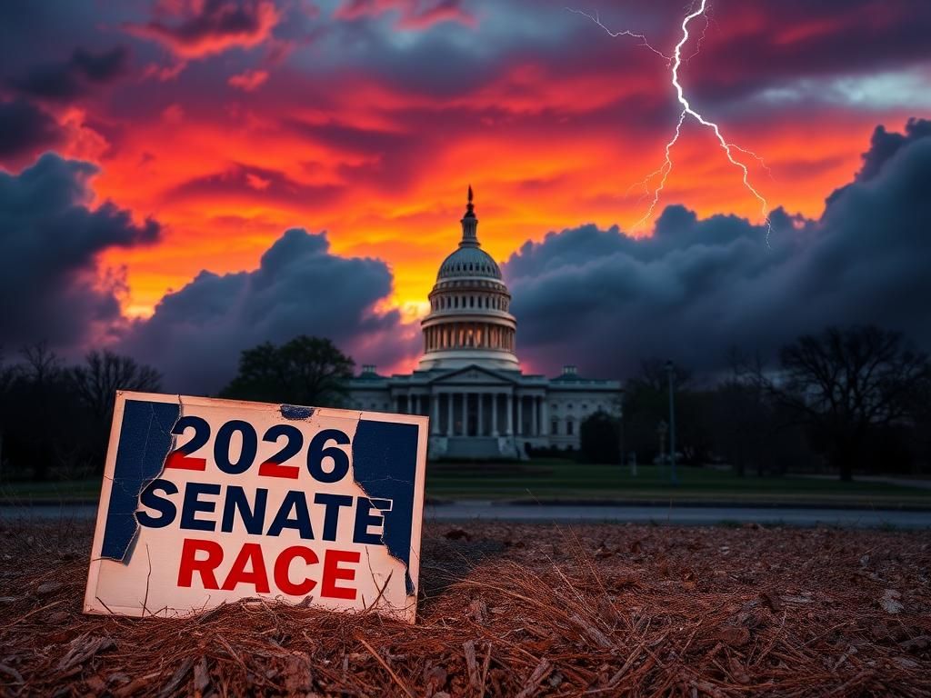 Flick International A dramatic sunset over the Georgia state capitol building with a campaign sign in the foreground