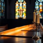 Flick International Traditional church interior with stained glass windows and candle holder symbolizing hope