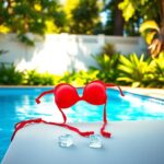 Flick International Bright red bikini draped over a sun lounger beside a sparkling blue pool