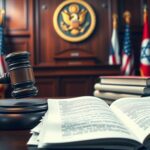 Flick International Courtroom setting with wooden bench and gavel representing justice