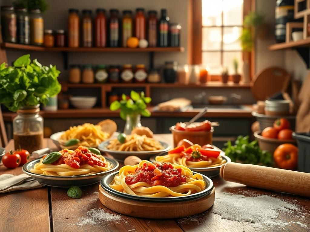 Flick International Cozy kitchen scene showcasing Italian-American heritage with traditional dishes