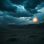 Flick International Dramatic landscape illustrating the conflict between Pakistan and India with storm clouds and barren earth