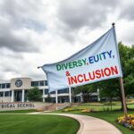 Flick International Conceptual image of a modern medical school campus symbolizing resilience and inclusivity
