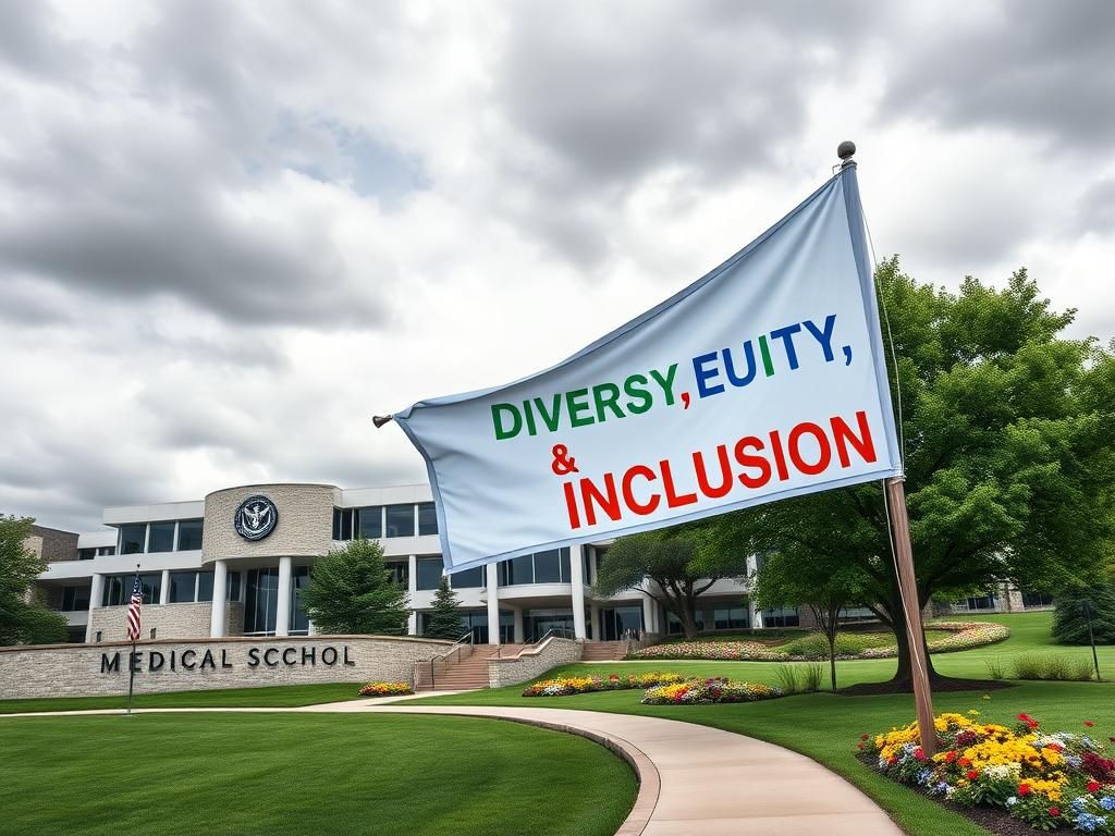 Flick International Conceptual image of a modern medical school campus symbolizing resilience and inclusivity