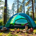 Flick International Spacious family tent surrounded by greenery in a serene forest