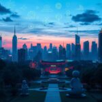 Flick International Futuristic city skyline at dusk highlighting AI technology
