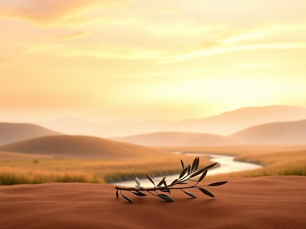 Flick International Serene landscape depicting the borders between India and Pakistan with soft rolling hills and a peaceful river.