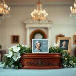 Flick International A newly unveiled commemorative stamp honoring Barbara Bush on a wooden podium with decorative foliage
