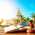 Flick International Vibrant depiction of the Florida state capitol building with palm trees and political symbols