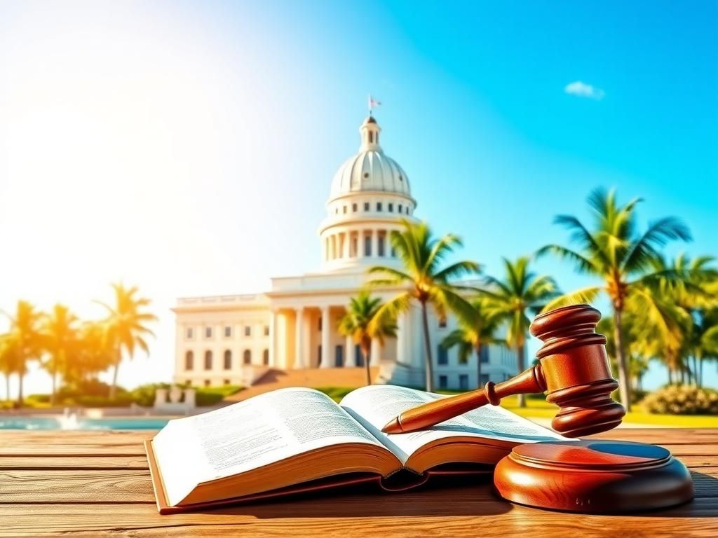 Flick International Vibrant depiction of the Florida state capitol building with palm trees and political symbols