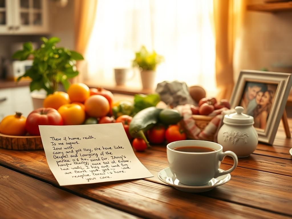 Flick International Cozy kitchen scene with fruits and vegetables symbolizing nurturing and home-cooked meals