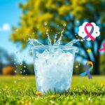 Flick International Outdoor scene with an ice bucket filled with ice cubes and colorful water droplets