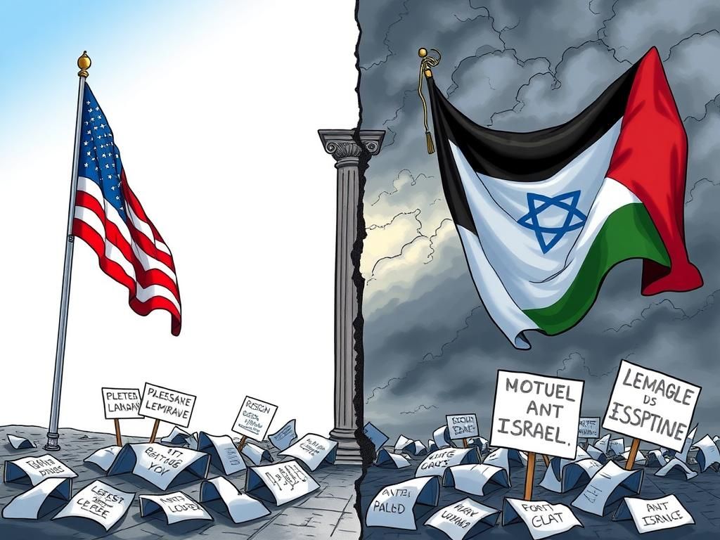 Flick International Split scene of American and Palestinian flags representing division and unrest