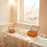 Flick International Serene hospital room with a cradle and baby booties symbolizing maternal love