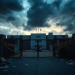 Flick International Exterior view of an Immigration and Customs Enforcement (ICE) facility under stormy skies