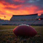 Flick International A football on a vibrant dusk-lit field symbolizing the journey of Quinn Ewers.