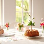 Flick International Family celebration at a sunlit kitchen table with Mother's Day crafts and a freshly baked cake