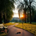 Flick International Serene London park scene with lush green trees and a winding path