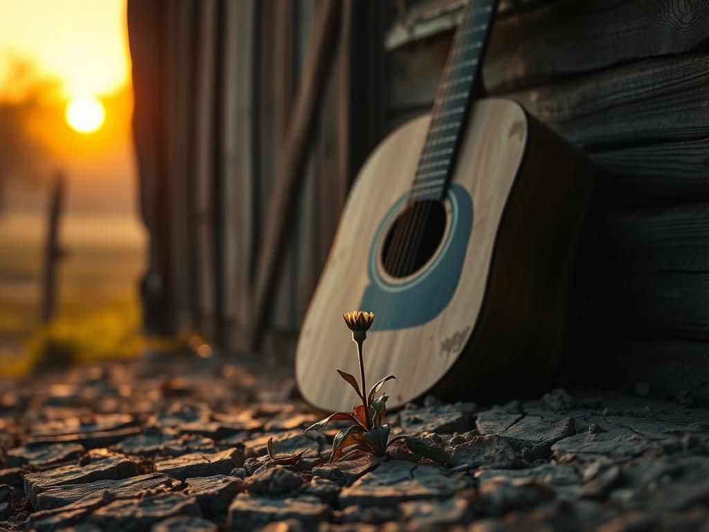 Flick International Acoustic guitar resting on an old barn wall symbolizing family legacy