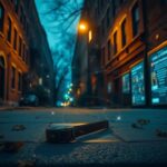 Flick International A lost dog collar illuminated by a streetlight in a New York City urban landscape