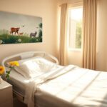 Flick International Serene hospital room with a neatly made bed and vibrant yellow flowers representing hope