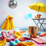 Flick International Colorful assortment of mismatched clothing items representing the chaos of motherhood
