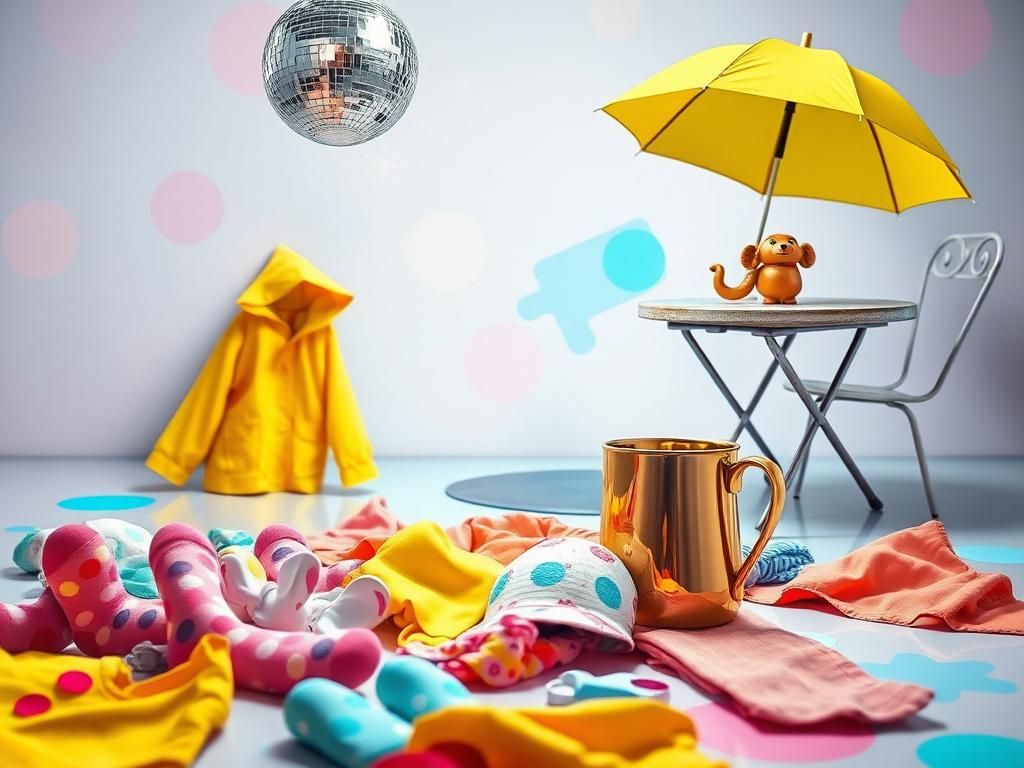 Flick International Colorful assortment of mismatched clothing items representing the chaos of motherhood