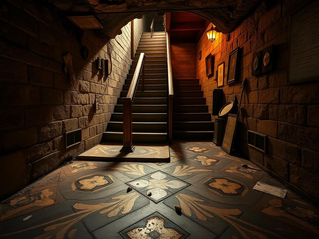Flick International A dimly lit underground passageway beneath the U.S. Capitol showcasing a dusty staircase.
