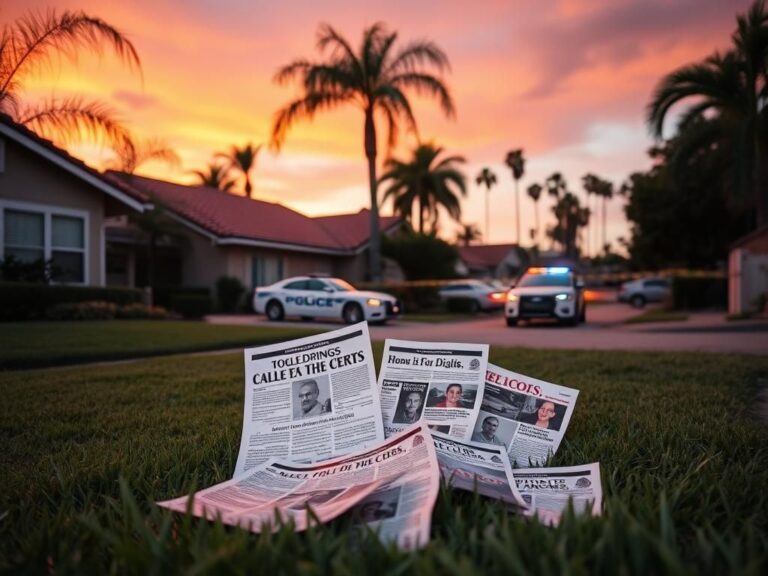 Flick International Suburban home in Southern California under police investigation with scattered protest flyers