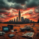 Flick International Surreal artistic representation of an American landscape portraying the allure and complexities of American identity.