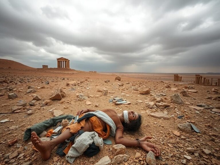 Flick International Partially exposed human remains in an arid northern Syrian landscape