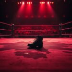 Flick International Aftermath of a wrestling match with a worn ring mat and solitary boot