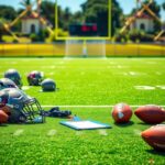 Flick International Dynamic football training scene showcasing pristine green turf and Buccaneers gear