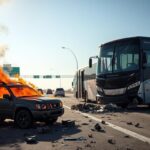 Flick International Dramatic aftermath of a tour bus crash on the 60 Freeway in Los Angeles