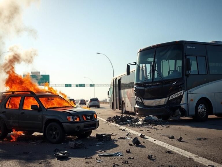 Flick International Dramatic aftermath of a tour bus crash on the 60 Freeway in Los Angeles