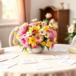 Flick International A beautifully arranged Mother's Day celebration table with spring flowers and handmade cards.