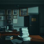 Flick International Empty office of the U.S. Copyright Office with a desk and papers