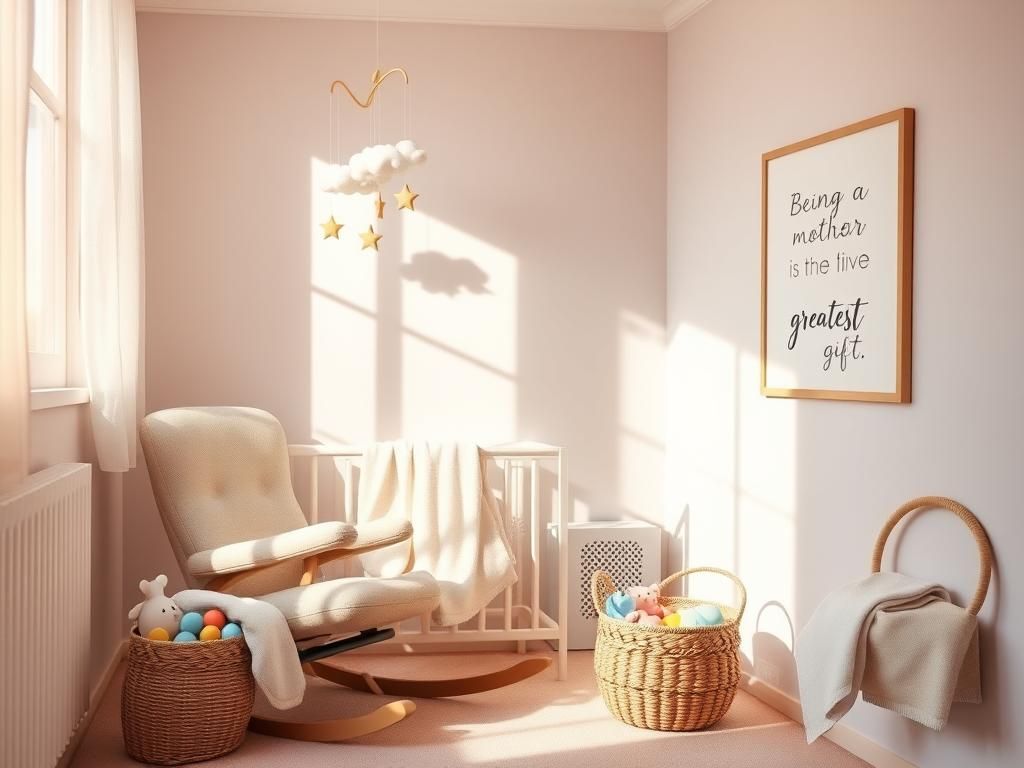 Flick International Cozy nursery with plush rocking chair and crib