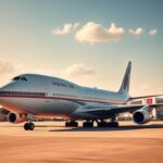 Flick International A luxurious Boeing 747-8 jumbo jet parked on an airport tarmac under a clear blue sky