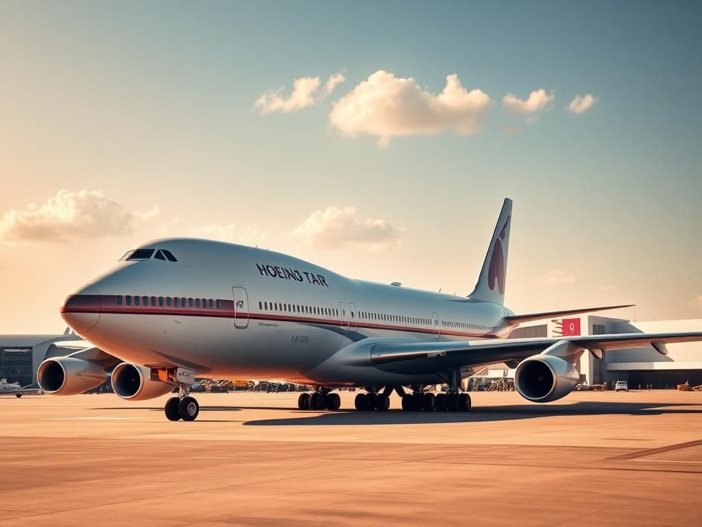 Flick International A luxurious Boeing 747-8 jumbo jet parked on an airport tarmac under a clear blue sky