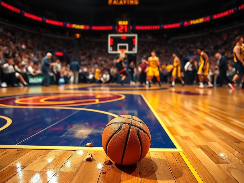 Flick International Intense basketball scene between Cavaliers and Pacers during playoff game