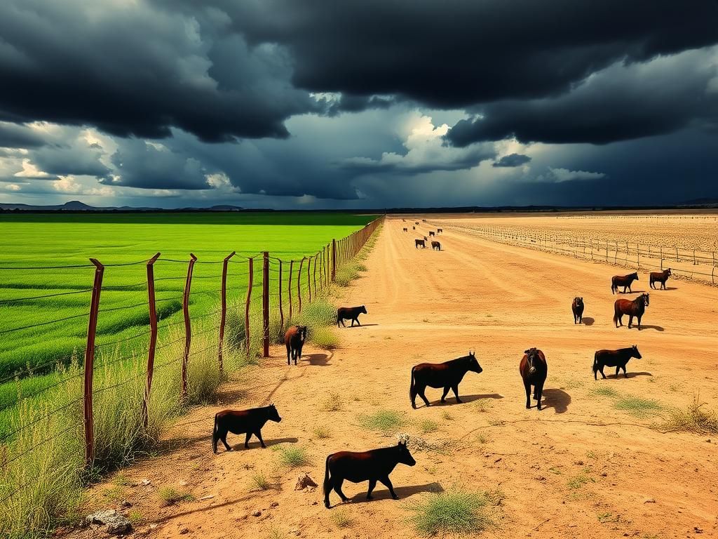 Flick International Barren landscape at the southern U.S. border with a rusted fence and absent livestock
