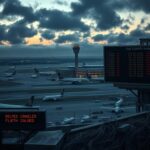 Flick International Aerial view of Newark Liberty International Airport with stalled aircraft on runways