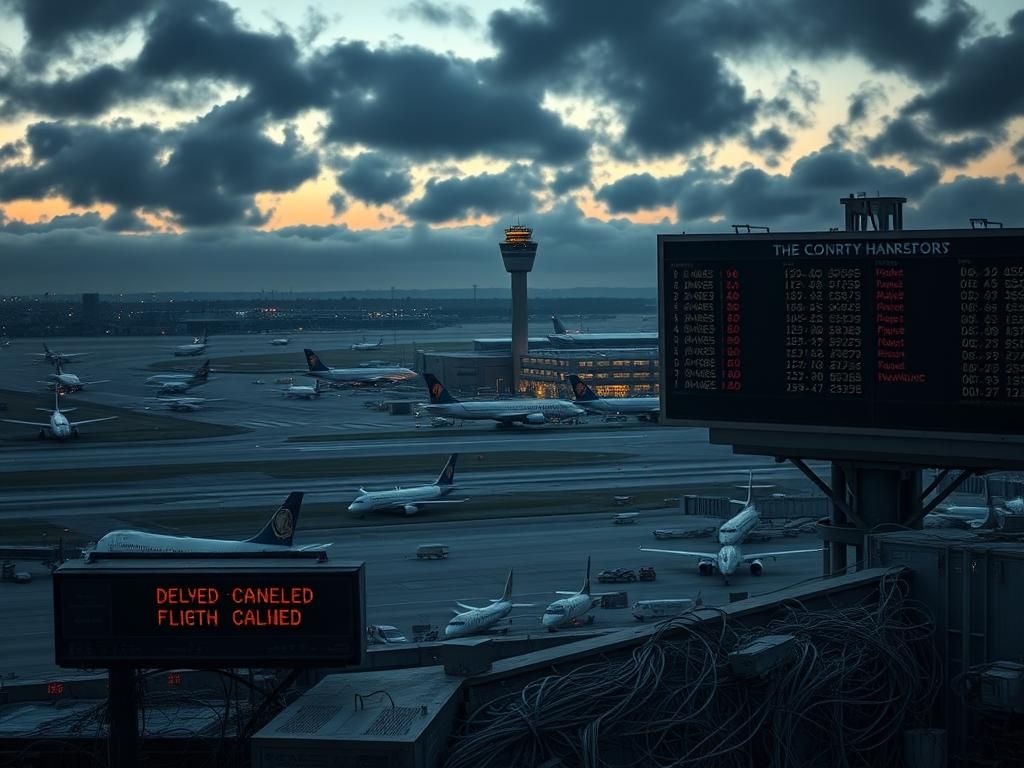 Flick International Aerial view of Newark Liberty International Airport with stalled aircraft on runways