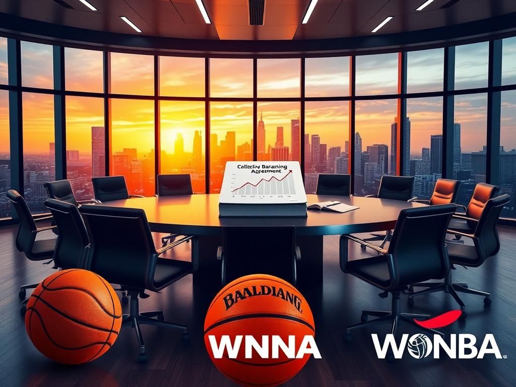 Flick International High-stakes negotiation table in a modern conference room for WNBA collective bargaining