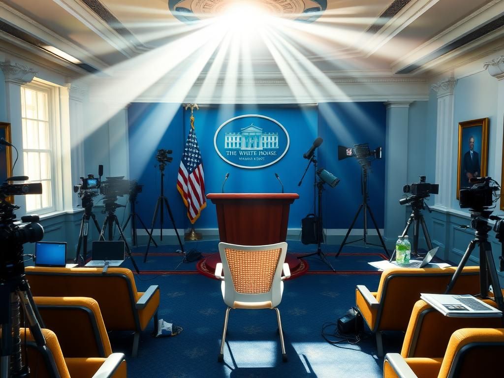 Flick International Empty podium in the James S. Brady Press Briefing Room highlighting the new media seat